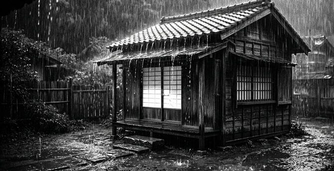 雨の降る夜の小屋