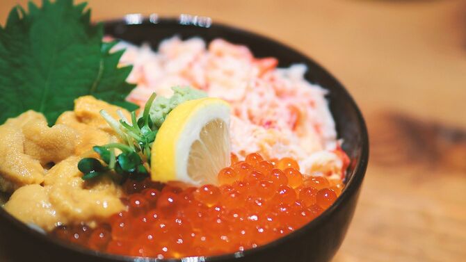 日本の魚介類のクローズ アップ