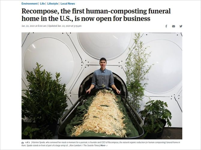 出典:堆肥葬を報じる「The Seatlle Times」(2021.1.22)のページより