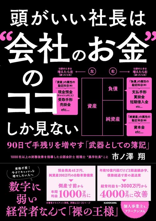 市ノ澤翔『頭がいい社長は“会社のお金”のココしか見ない 90日で手残りを増やす「武器としての簿記」』（KADOKAWA）