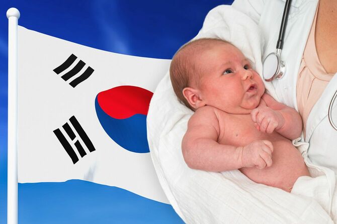 韓国の国旗と乳幼児