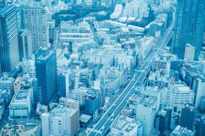 上空から見た町