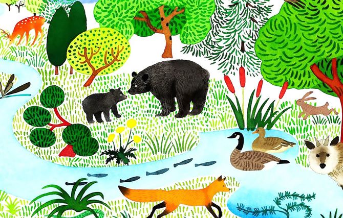 クマなどを使いネイチャーポジティブを訴える環境省のイメージ図