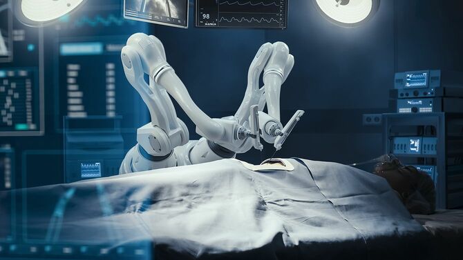 病院で高精度のナノ手術を行うロボットアーム