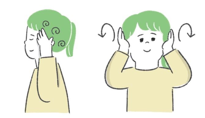 耳の周りをマッサージする人のイラスト