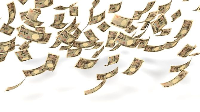 舞い落ちる大量の一万円札