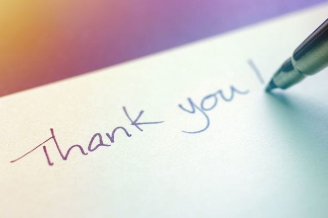 付箋に書かれたThank you！の文字