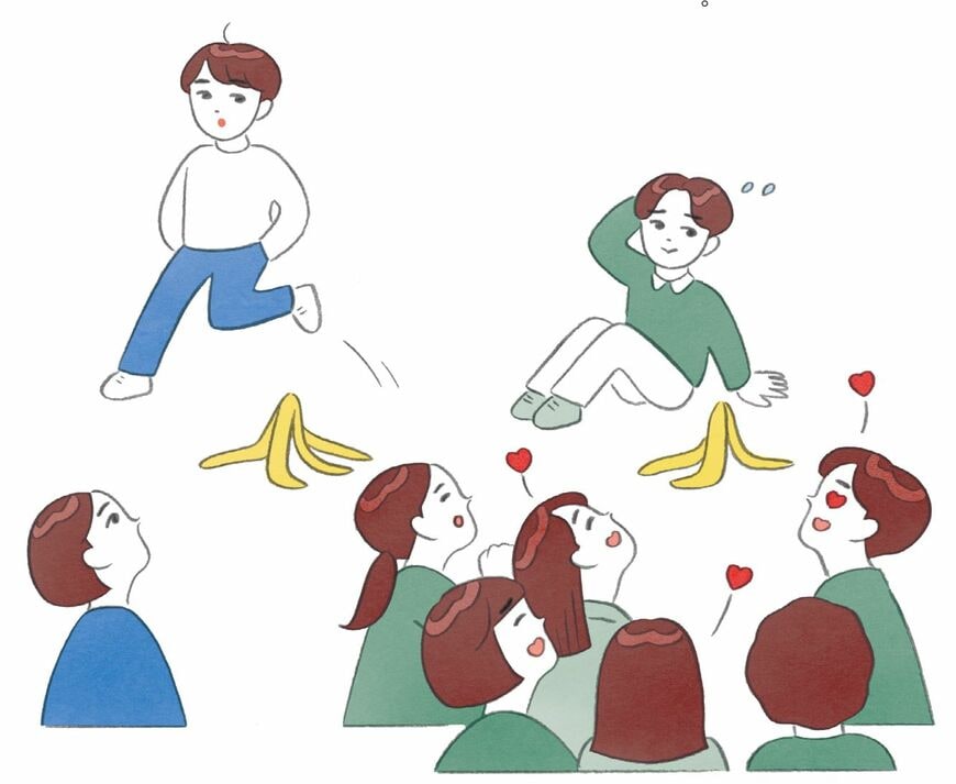 バナナで滑って笑いを取る子のイラスト