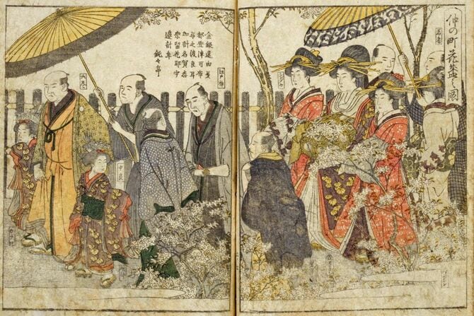 十返舎一九著、喜多川歌麿画『青楼絵抄年中行事』上之巻（版元：上総屋忠助）1804年。