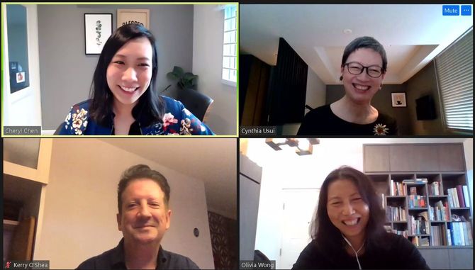 2021年6月、LinkedInのオンラインイベントに「#主婦代表」として登場した薄井シンシアさん(右上)