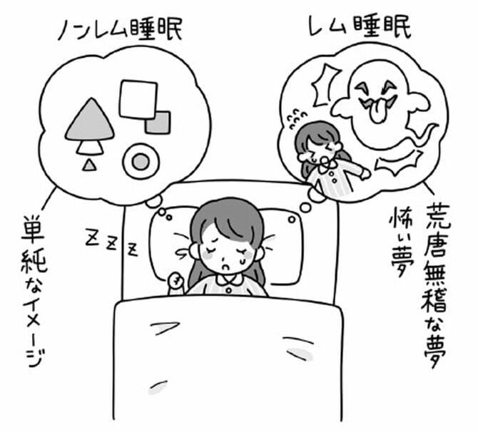 ノンレム睡眠とレム睡眠の夢のイメージ