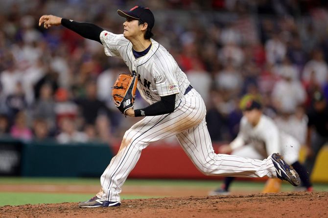 WBC決勝で力投する大谷翔平選手