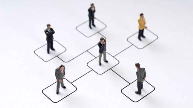 ミニチュア人形で表されている企業組織図