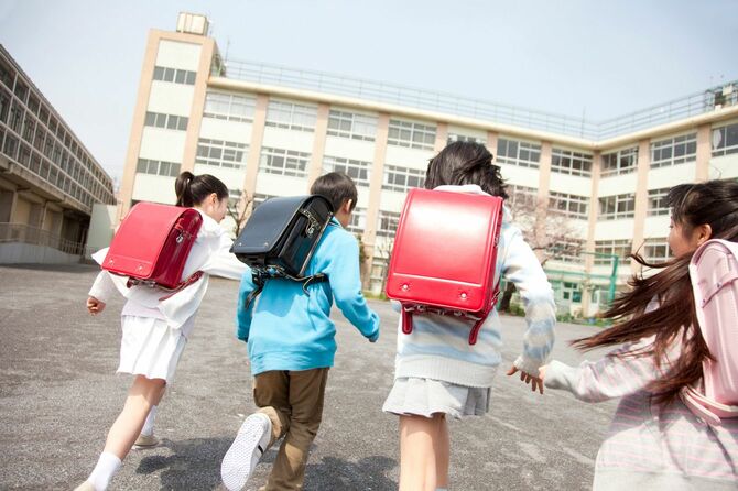 学校での小学生の後ろ姿