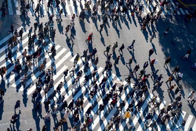 渋谷の横断歩道を横断する歩行者