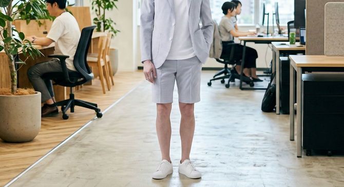 スマートなハーフパンツの着こなし