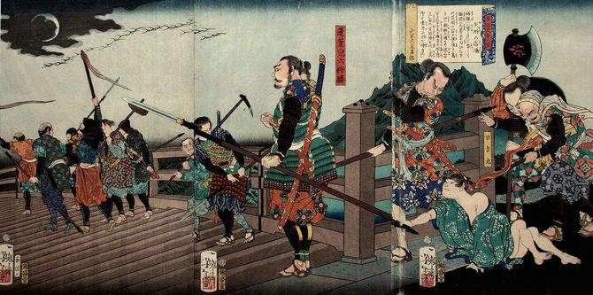 月岡芳年作『美談武者八景　矢矧の落雁』