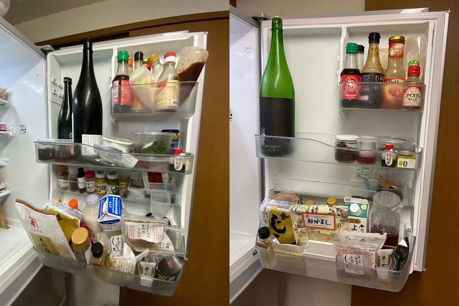 （左）片づける前。ものが溢れている　（右）片づけて余裕が生まれた様子