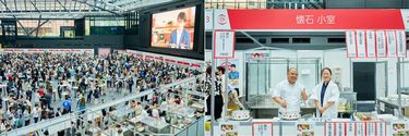022年4月新宿住友ビル三角広場で2日間にわたって開催したdancyu祭。美味しい料理と酒を求める食いしん坊たち約1万8000人を集めた（左）。人気飲食店や地方の特色のある食産品など44のブースが旨さと楽しさを競った（右）。