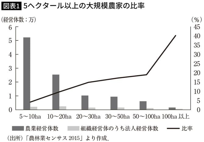 5ヘクタール以上の大規模農家の比率