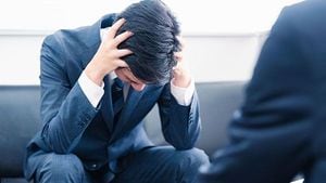 上司に叱られて頭を抱えているビジネスマン