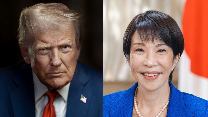 ドナルド・J・トランプ大統領の公式大統領肖像画（第2期）と高市早苗総理大臣