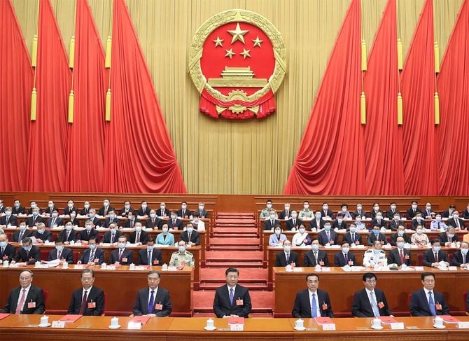 中国・北京で開かれた全国人民代表大会（全人代）年次総会閉会式の様子＝2020年5月28日