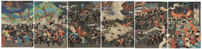 鳥羽伏見の戦い、森(長州)島(薩摩)山(土佐)政府軍の大勝利の図
