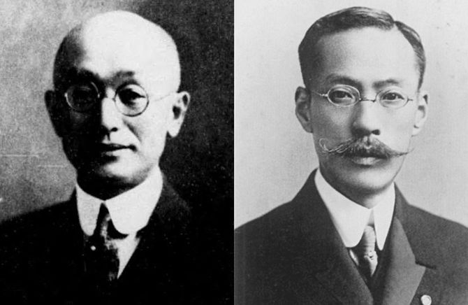 左:住友5代目総理事の湯川寛吉、右:住友家15代当主の住友友純