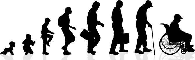 赤ちゃんから老人まで変化する人間のシルエット