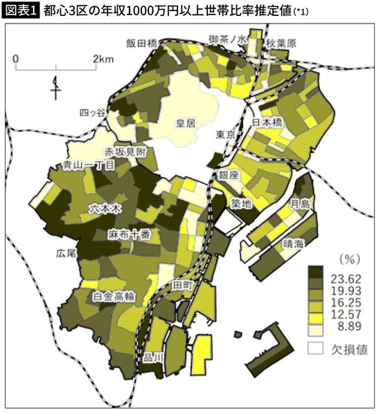 【図表1】都心3区の年収1000万円以上世帯比率推定値