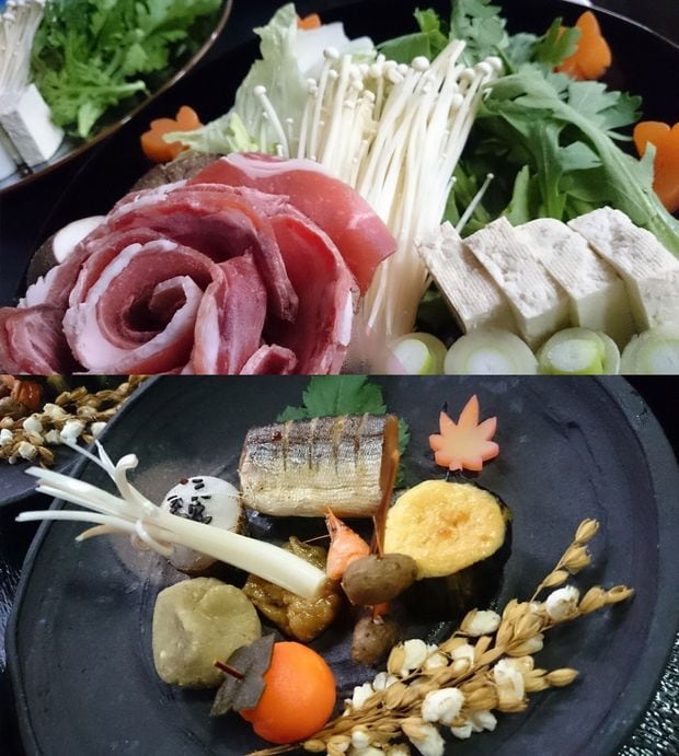 名物は「猪鍋」。秋の食材をふんだんに楽しめる