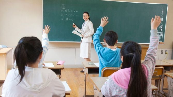 手を挙げる小学生たち