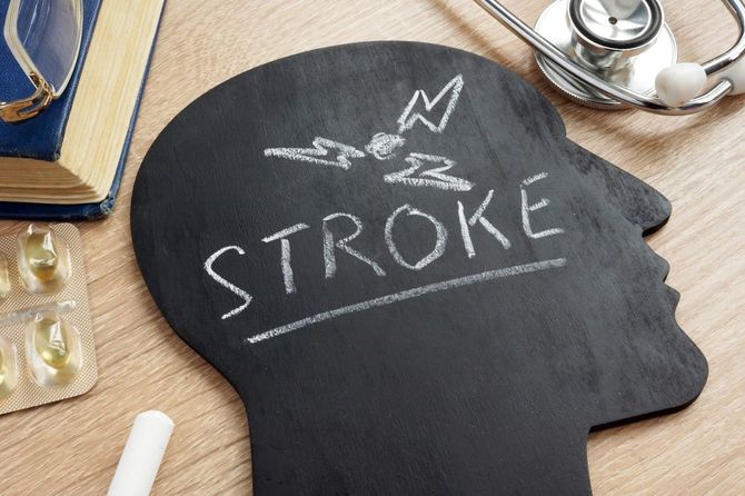 人の頭の形の黒板にSTROKE（脳卒中）の文字