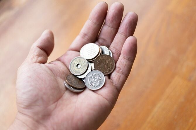 手のひらの上に、数百円分の硬貨