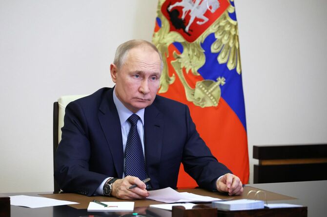 ロシアのプーチン大統領（2023年2月1日、ロシア・モスクワ郊外のノボ・オガリョボ州公邸にて）