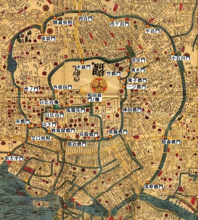 江戸城の門と櫓の配置（外郭）