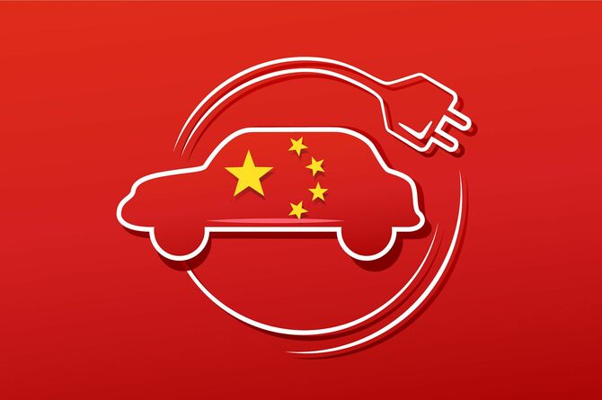 中国の国旗が付いた電気自動車のアイコン