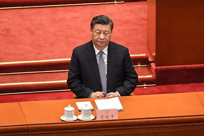 北京で開催された中国人民政治協商会議（CPPCC）の開会式に出席した習近平国家主席＝2022年3月4日