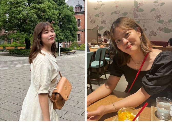 左がダイエット前で右が現在。YouTubeではファッションコーデを紹介することも。6kg痩せて洋服の幅も広がったそう