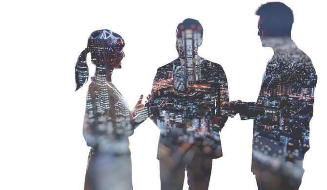 会話をしているビジネスパーソンの抽象的なイメージ