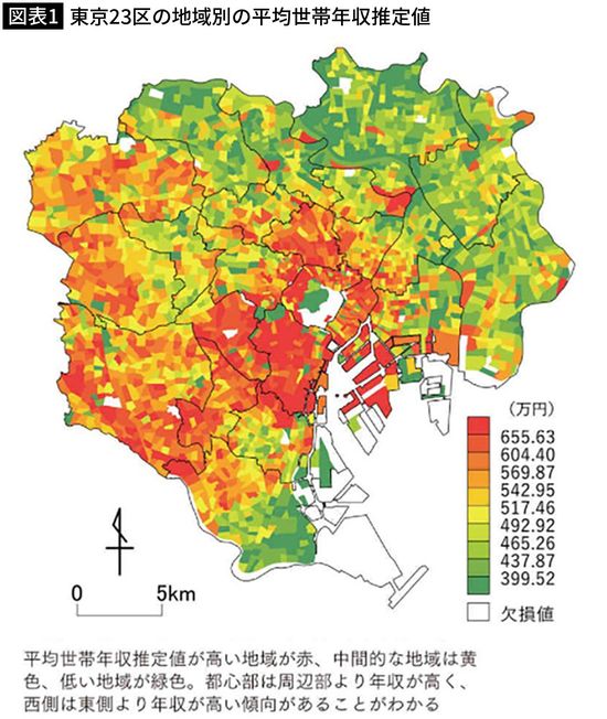 【図表1】東京23区の地域別の平均世帯年収推定値