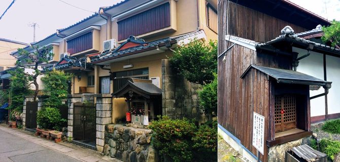 民家に食い込むように地蔵堂が建てられている