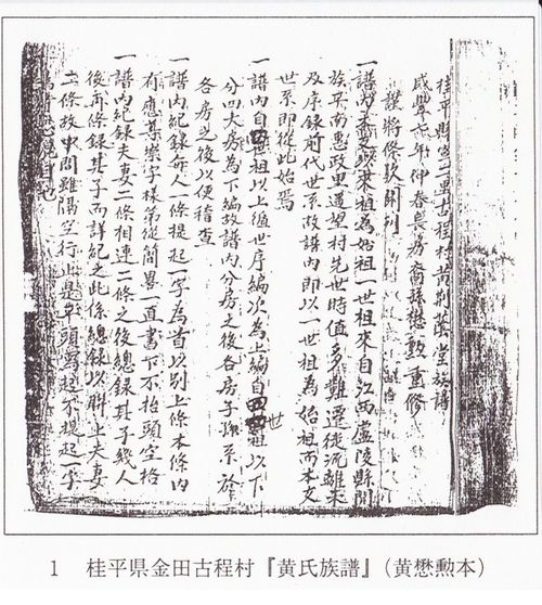 古程村の黄姓の宗族の、手書きの族譜。