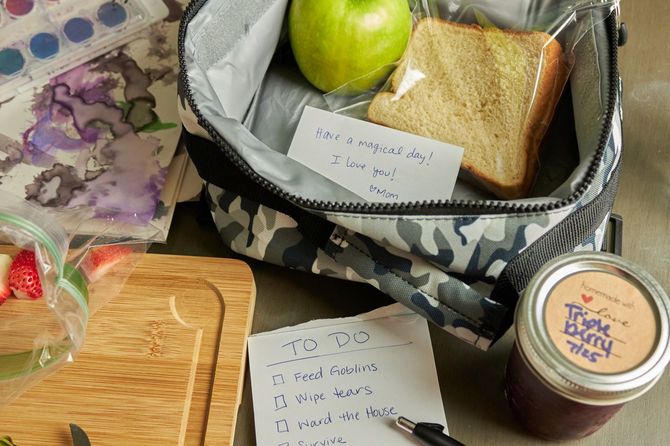 英語圏の、サンドイッチとリンゴのお弁当